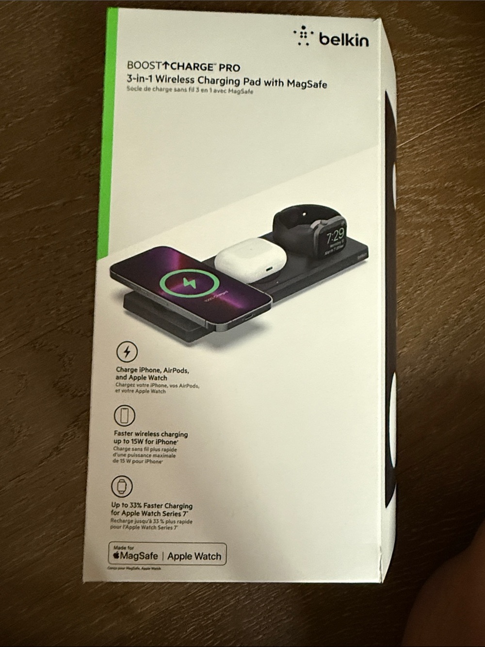 Boost charge pro belkin 3 in 1 wireless charging pad with mag safe. Box